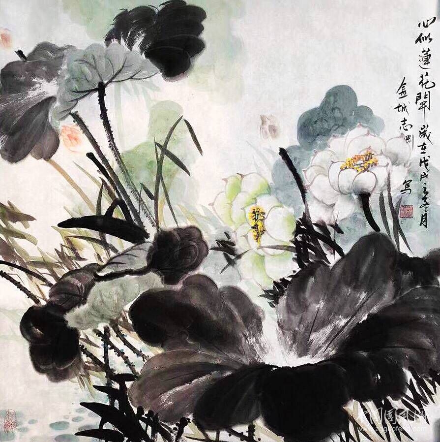 許志剛國畫作品（斗方荷花）
